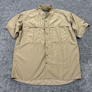 Drake Shirt Mens Large Tan Brown Short Sleeve Button Down Vented Hunting Outdoor
